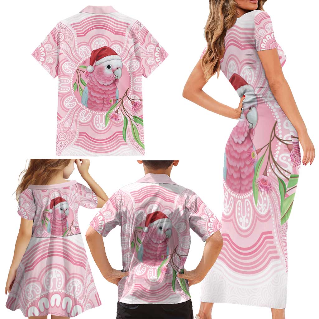 Funny Pink Galah Australia Christmas Family Matching Short Sleeve Bodycon Dress and Hawaiian Shirt Eucalyptus Blossoms Aboriginal Art - Aussie Hoodie