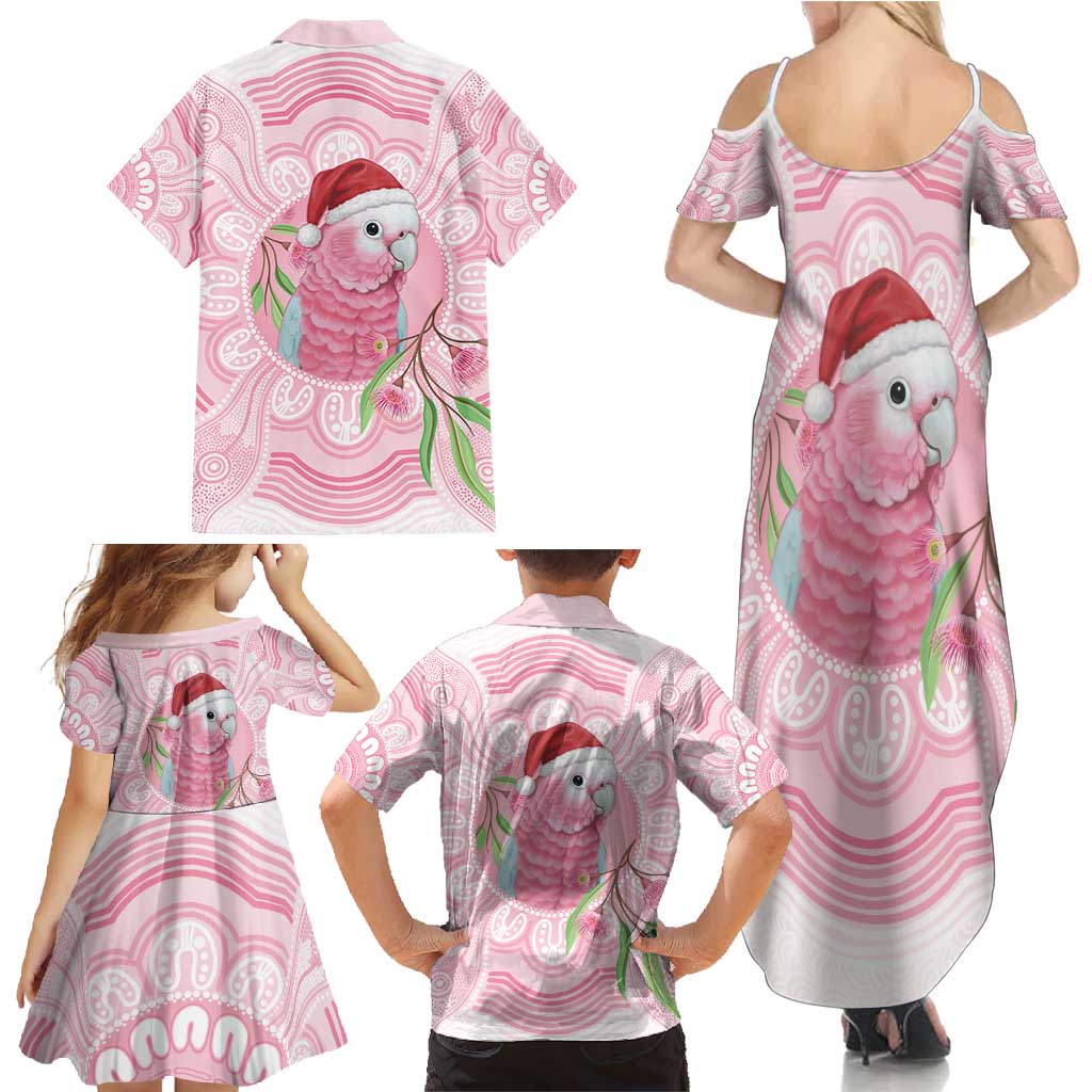 Funny Pink Galah Australia Christmas Family Matching Summer Maxi Dress and Hawaiian Shirt Eucalyptus Blossoms Aboriginal Art - Aussie Hoodie