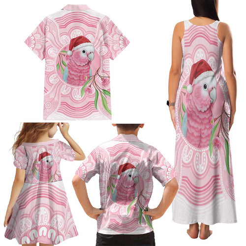 Funny Pink Galah Australia Christmas Family Matching Tank Maxi Dress and Hawaiian Shirt Eucalyptus Blossoms Aboriginal Art - Aussie Hoodie