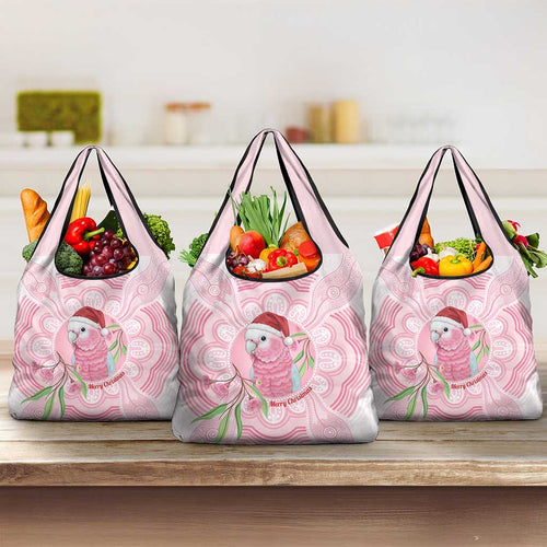 Funny Pink Galah Australia Christmas Grocery Bag Eucalyptus Blossoms Aboriginal Art - Aussie Hoodie