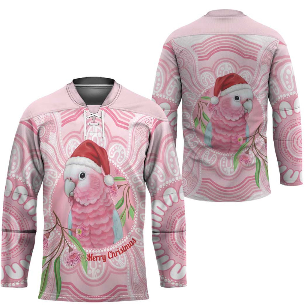 Funny Pink Galah Australia Christmas Hockey Jersey Eucalyptus Blossoms Aboriginal Art - Aussie Hoodie
