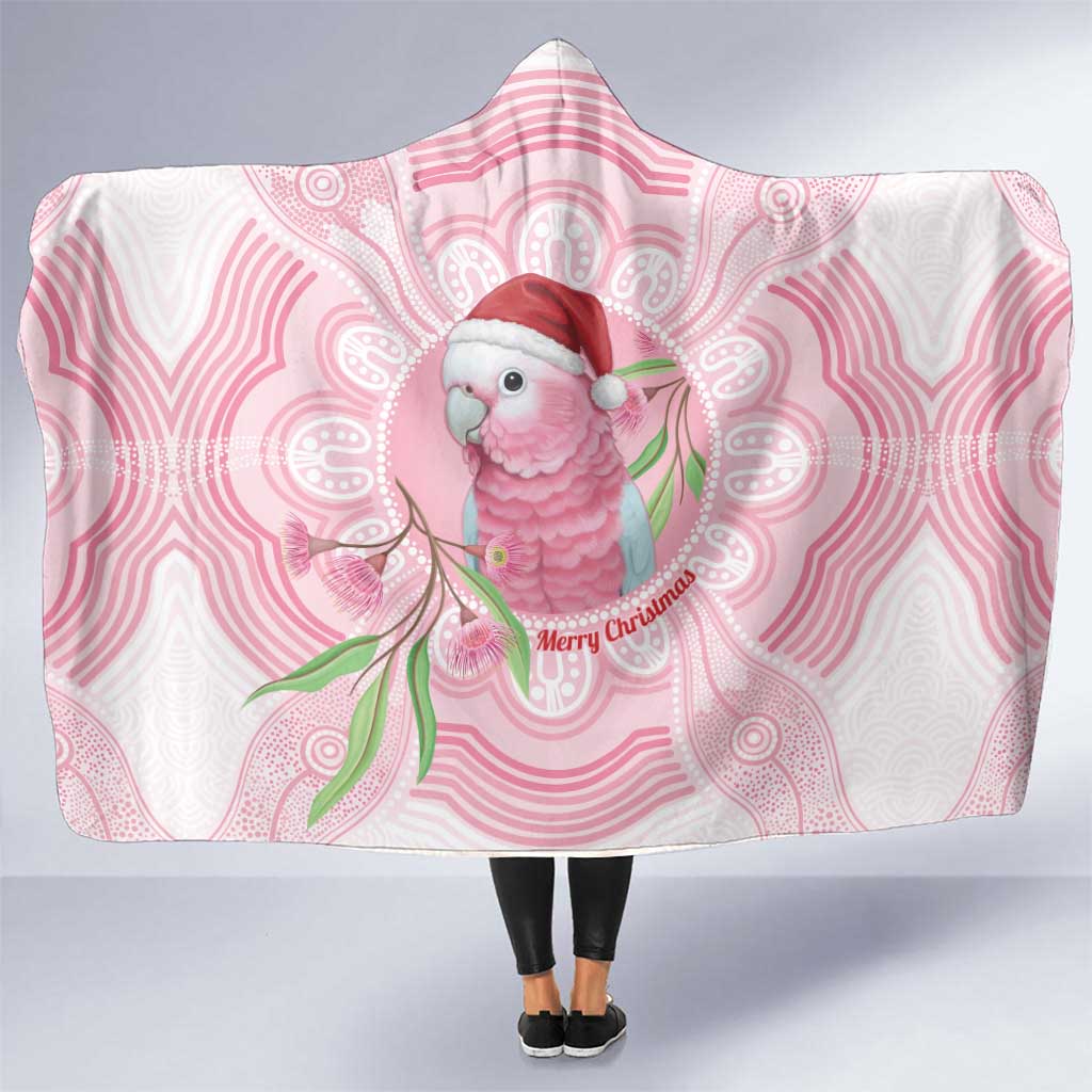 Funny Pink Galah Australia Christmas Hooded Blanket Eucalyptus Blossoms Aboriginal Art - Aussie Hoodie