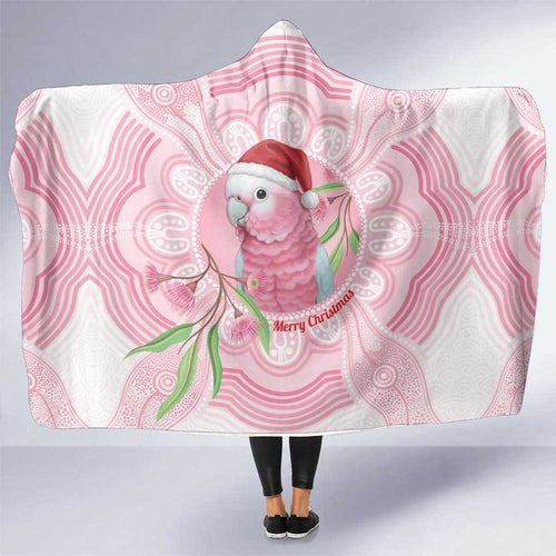 Funny Pink Galah Australia Christmas Hooded Blanket Eucalyptus Blossoms Aboriginal Art - Aussie Hoodie