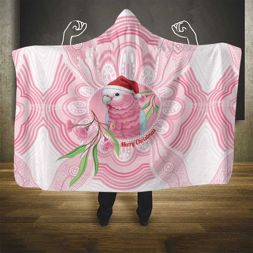 Funny Pink Galah Australia Christmas Hooded Blanket Eucalyptus Blossoms Aboriginal Art - Aussie Hoodie