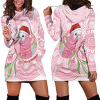 Funny Pink Galah Australia Christmas Hoodie Dress Eucalyptus Blossoms Aboriginal Art - Aussie Hoodie