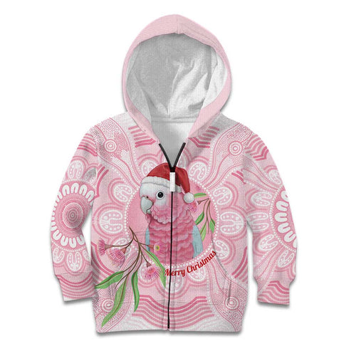 Funny Pink Galah Australia Christmas Kid Hoodie Eucalyptus Blossoms Aboriginal Art - Aussie Hoodie