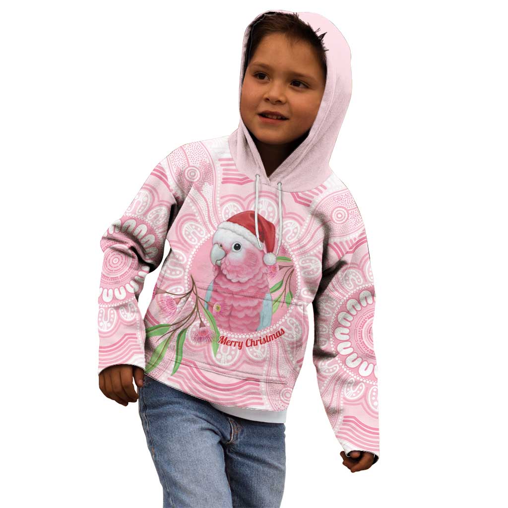 Funny Pink Galah Australia Christmas Kid Hoodie Eucalyptus Blossoms Aboriginal Art - Aussie Hoodie