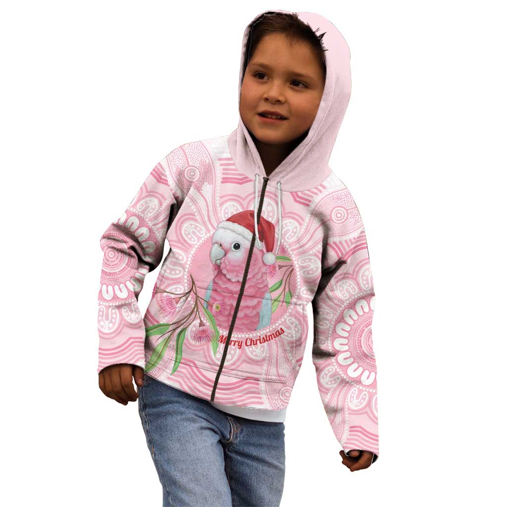 Funny Pink Galah Australia Christmas Kid Hoodie Eucalyptus Blossoms Aboriginal Art - Aussie Hoodie