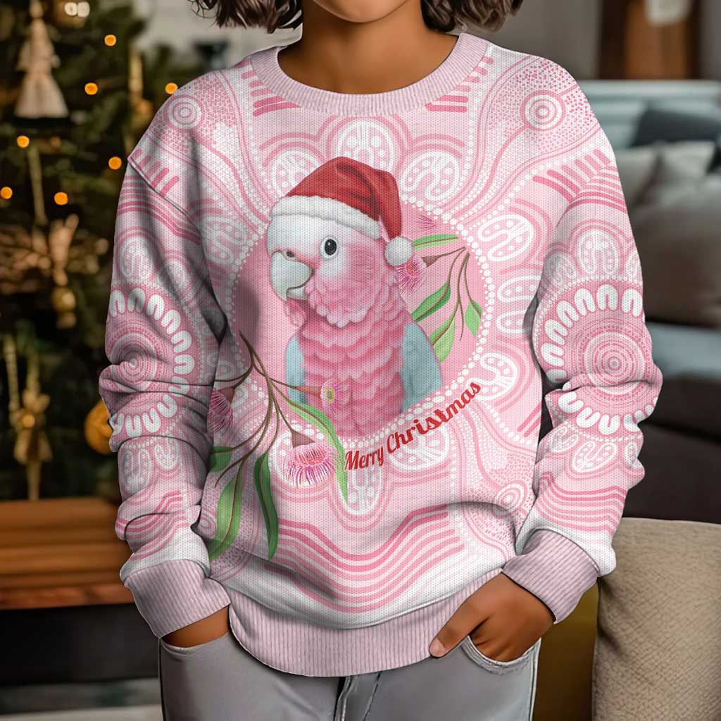 Funny Pink Galah Australia Christmas Kid Ugly Christmas Sweater Eucalyptus Blossoms Aboriginal Art - Aussie Hoodie
