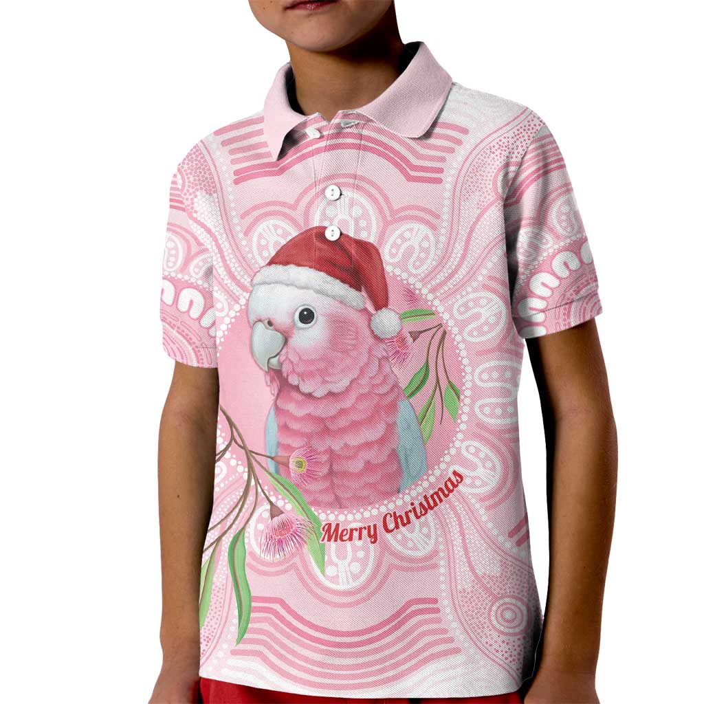 Funny Pink Galah Australia Christmas Kid Polo Shirt Eucalyptus Blossoms Aboriginal Art - Aussie Hoodie