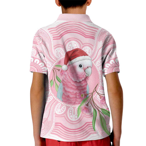Funny Pink Galah Australia Christmas Kid Polo Shirt Eucalyptus Blossoms Aboriginal Art - Aussie Hoodie
