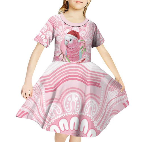 Funny Pink Galah Australia Christmas Kid Short Sleeve Dress Eucalyptus Blossoms Aboriginal Art - Aussie Hoodie