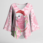 Funny Pink Galah Australia Christmas Kimono Sleeve Blouse Eucalyptus Blossoms Aboriginal Art - Aussie Hoodie