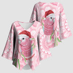 Funny Pink Galah Australia Christmas Kimono Sleeve Blouse Eucalyptus Blossoms Aboriginal Art - Aussie Hoodie
