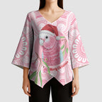 Funny Pink Galah Australia Christmas Kimono Sleeve Blouse Eucalyptus Blossoms Aboriginal Art - Aussie Hoodie