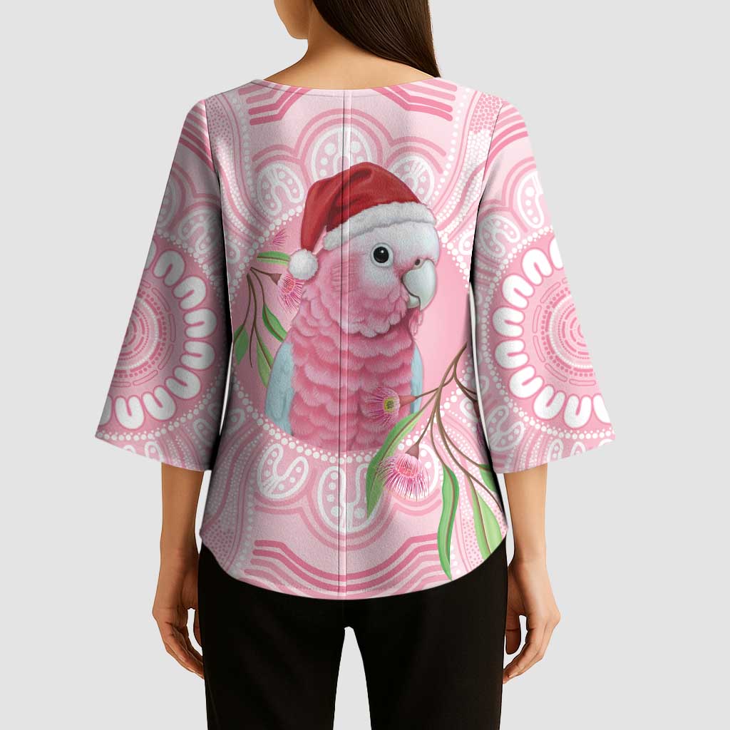 Funny Pink Galah Australia Christmas Kimono Sleeve Blouse Eucalyptus Blossoms Aboriginal Art - Aussie Hoodie