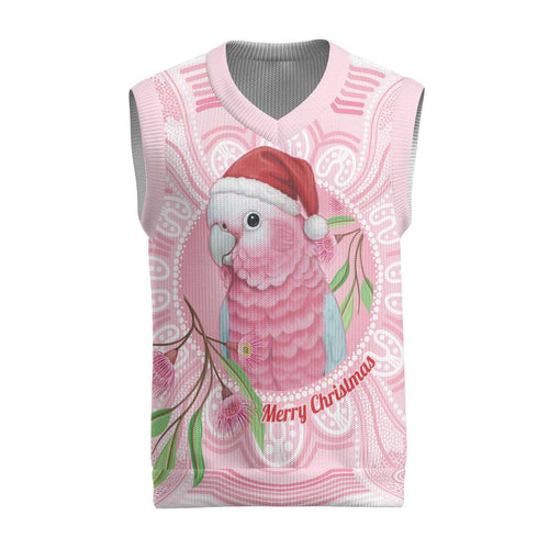 Funny Pink Galah Australia Christmas Knitted V-Neck Vest Eucalyptus Blossoms Aboriginal Art - Aussie Hoodie