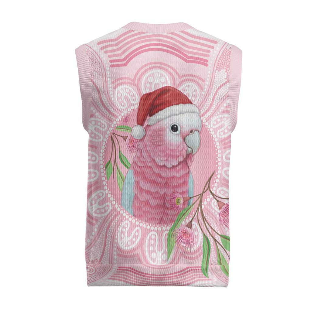 Funny Pink Galah Australia Christmas Knitted V-Neck Vest Eucalyptus Blossoms Aboriginal Art - Aussie Hoodie