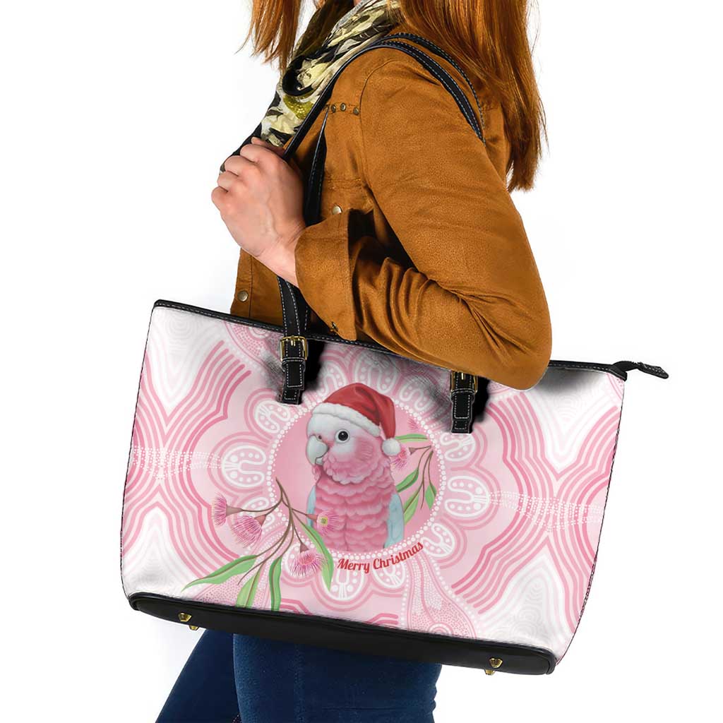 Funny Pink Galah Australia Christmas Leather Tote Bag Eucalyptus Blossoms Aboriginal Art - Aussie Hoodie