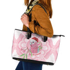 Funny Pink Galah Australia Christmas Leather Tote Bag Eucalyptus Blossoms Aboriginal Art - Aussie Hoodie
