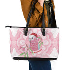 Funny Pink Galah Australia Christmas Leather Tote Bag Eucalyptus Blossoms Aboriginal Art - Aussie Hoodie