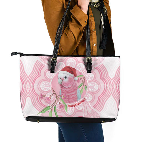 Funny Pink Galah Australia Christmas Leather Tote Bag Eucalyptus Blossoms Aboriginal Art - Aussie Hoodie