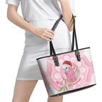 Funny Pink Galah Australia Christmas Leather Tote Bag Eucalyptus Blossoms Aboriginal Art - Aussie Hoodie