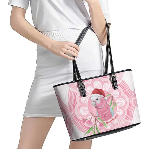 Funny Pink Galah Australia Christmas Leather Tote Bag Eucalyptus Blossoms Aboriginal Art - Aussie Hoodie