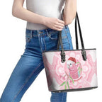Funny Pink Galah Australia Christmas Leather Tote Bag Eucalyptus Blossoms Aboriginal Art - Aussie Hoodie