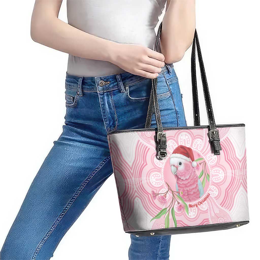 Funny Pink Galah Australia Christmas Leather Tote Bag Eucalyptus Blossoms Aboriginal Art - Aussie Hoodie