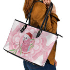 Funny Pink Galah Australia Christmas Leather Tote Bag Eucalyptus Blossoms Aboriginal Art - Aussie Hoodie