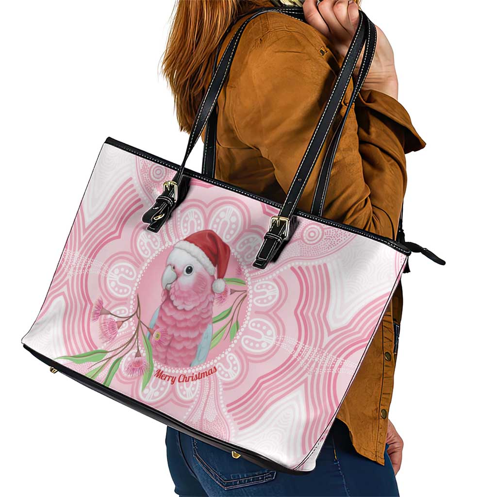 Funny Pink Galah Australia Christmas Leather Tote Bag Eucalyptus Blossoms Aboriginal Art - Aussie Hoodie