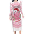 Funny Pink Galah Australia Christmas Long Sleeve Bodycon Dress Eucalyptus Blossoms Aboriginal Art - Aussie Hoodie