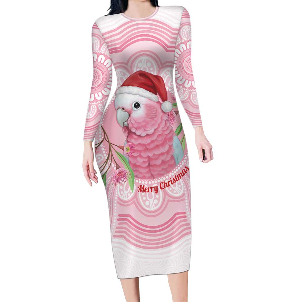 Funny Pink Galah Australia Christmas Long Sleeve Bodycon Dress Eucalyptus Blossoms Aboriginal Art - Aussie Hoodie