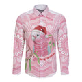 Funny Pink Galah Australia Christmas Long Sleeve Button Shirt Eucalyptus Blossoms Aboriginal Art - Aussie Hoodie