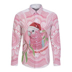 Funny Pink Galah Australia Christmas Long Sleeve Button Shirt Eucalyptus Blossoms Aboriginal Art - Aussie Hoodie