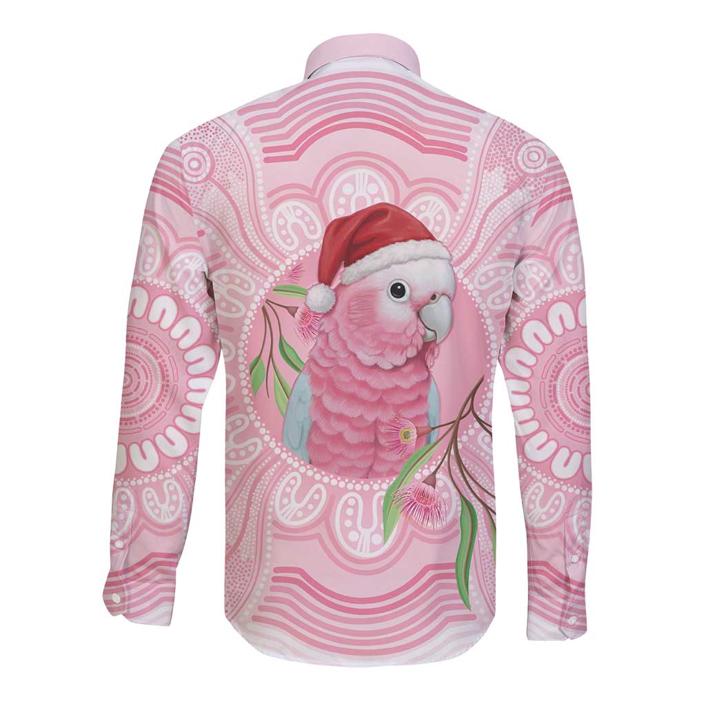 Funny Pink Galah Australia Christmas Long Sleeve Button Shirt Eucalyptus Blossoms Aboriginal Art - Aussie Hoodie