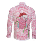 Funny Pink Galah Australia Christmas Long Sleeve Button Shirt Eucalyptus Blossoms Aboriginal Art - Aussie Hoodie