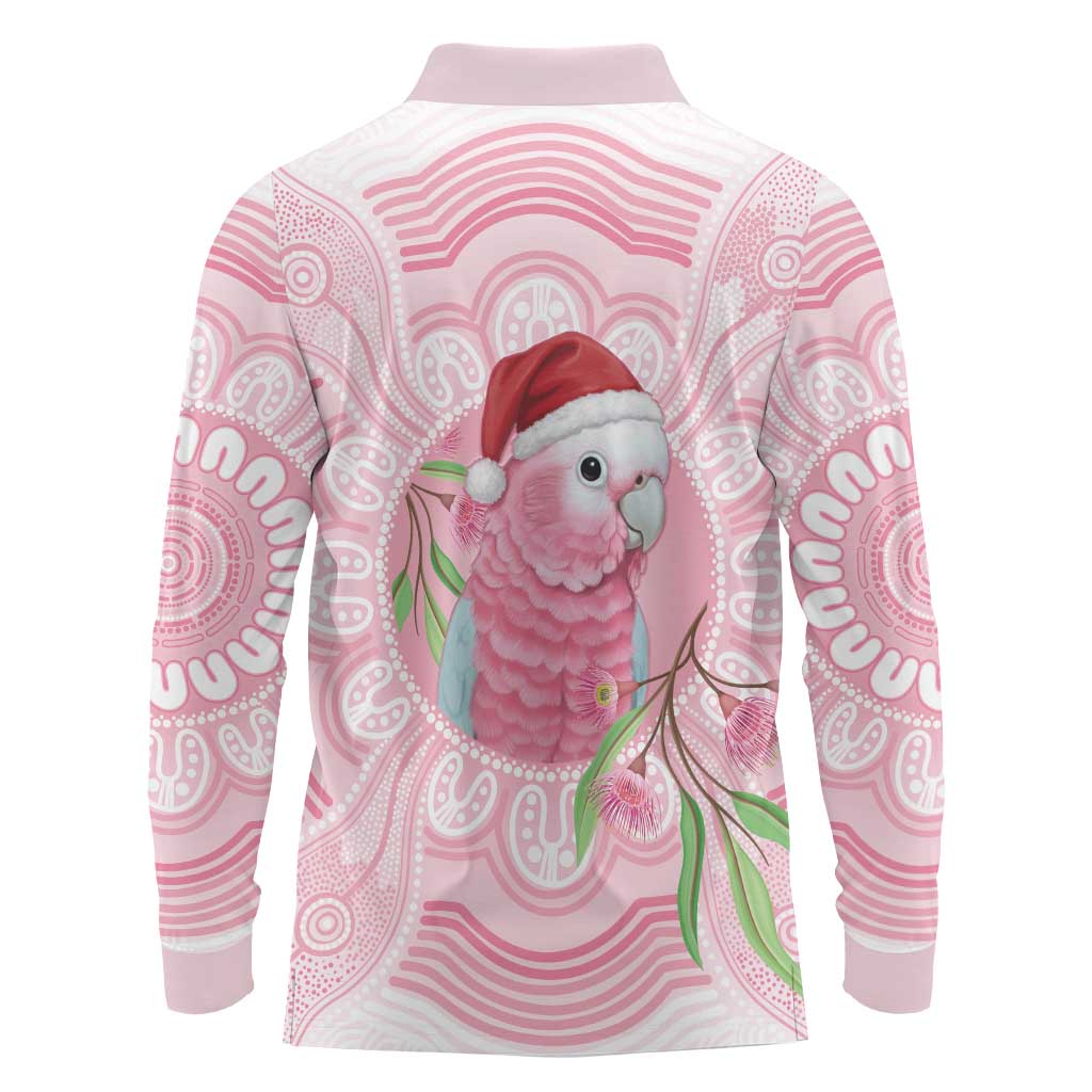 Funny Pink Galah Australia Christmas Long Sleeve Polo Shirt Eucalyptus Blossoms Aboriginal Art - Aussie Hoodie