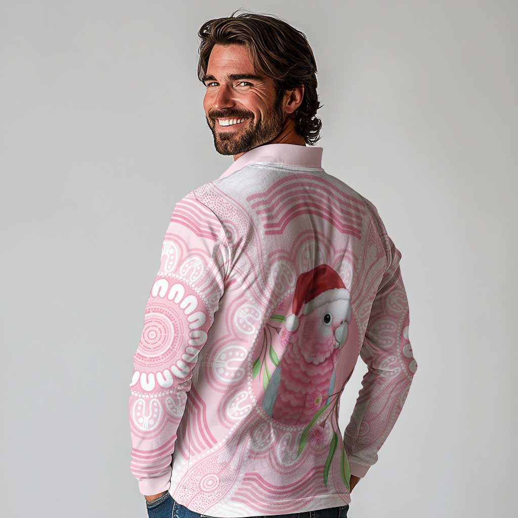Funny Pink Galah Australia Christmas Long Sleeve Polo Shirt Eucalyptus Blossoms Aboriginal Art - Aussie Hoodie