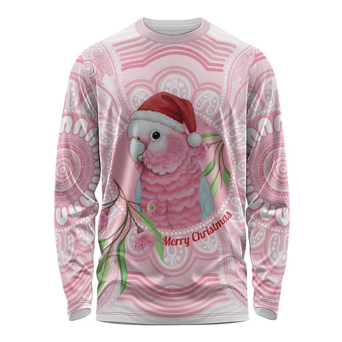 Funny Pink Galah Australia Christmas Long Sleeve Shirt Eucalyptus Blossoms Aboriginal Art - Aussie Hoodie