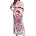 Funny Pink Galah Australia Christmas Off Shoulder Maxi Dress Eucalyptus Blossoms Aboriginal Art - Aussie Hoodie