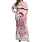 Funny Pink Galah Australia Christmas Off Shoulder Maxi Dress Eucalyptus Blossoms Aboriginal Art - Aussie Hoodie