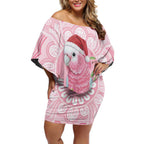 Funny Pink Galah Australia Christmas Off Shoulder Short Dress Eucalyptus Blossoms Aboriginal Art - Aussie Hoodie