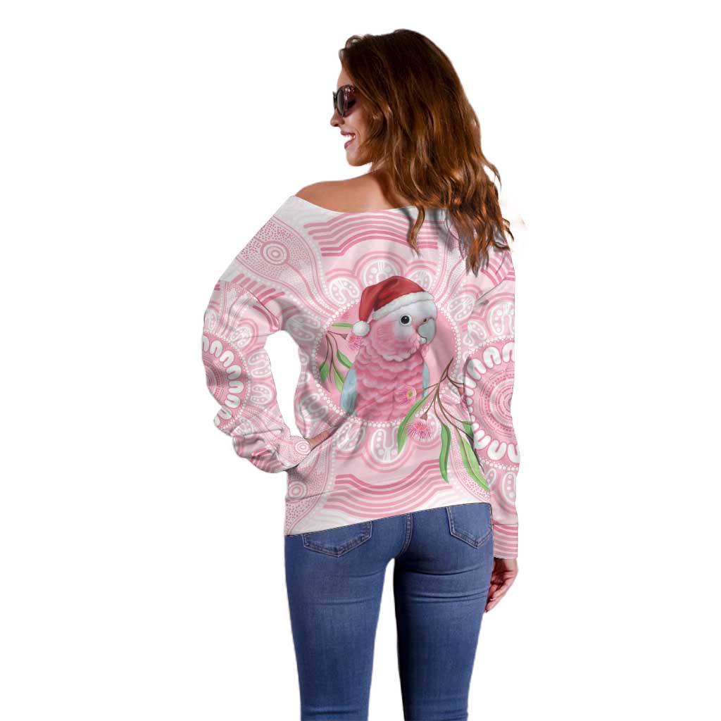 Funny Pink Galah Australia Christmas Off Shoulder Sweater Eucalyptus Blossoms Aboriginal Art - Aussie Hoodie