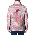 Funny Pink Galah Australia Christmas Padded Jacket Eucalyptus Blossoms Aboriginal Art - Aussie Hoodie