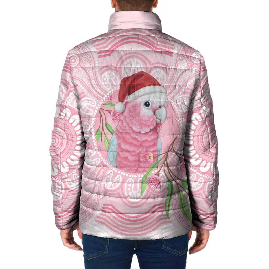 Funny Pink Galah Australia Christmas Padded Jacket Eucalyptus Blossoms Aboriginal Art - Aussie Hoodie