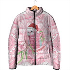 Funny Pink Galah Australia Christmas Padded Jacket Eucalyptus Blossoms Aboriginal Art - Aussie Hoodie