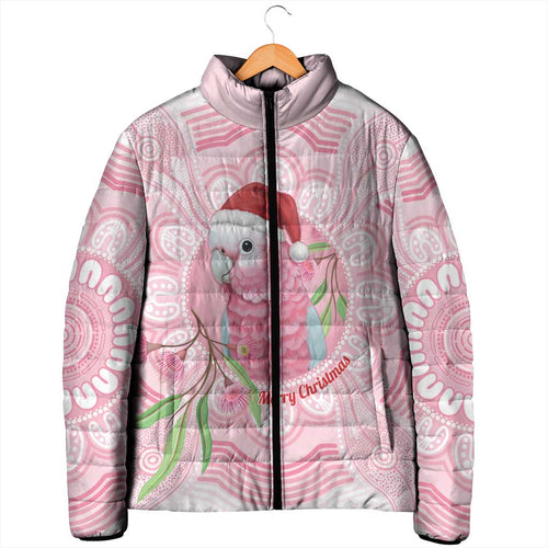 Funny Pink Galah Australia Christmas Padded Jacket Eucalyptus Blossoms Aboriginal Art - Aussie Hoodie
