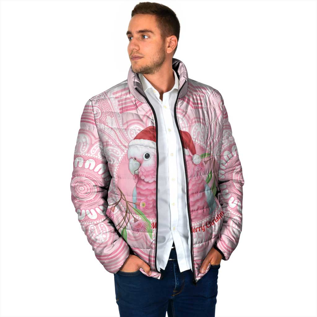 Funny Pink Galah Australia Christmas Padded Jacket Eucalyptus Blossoms Aboriginal Art - Aussie Hoodie